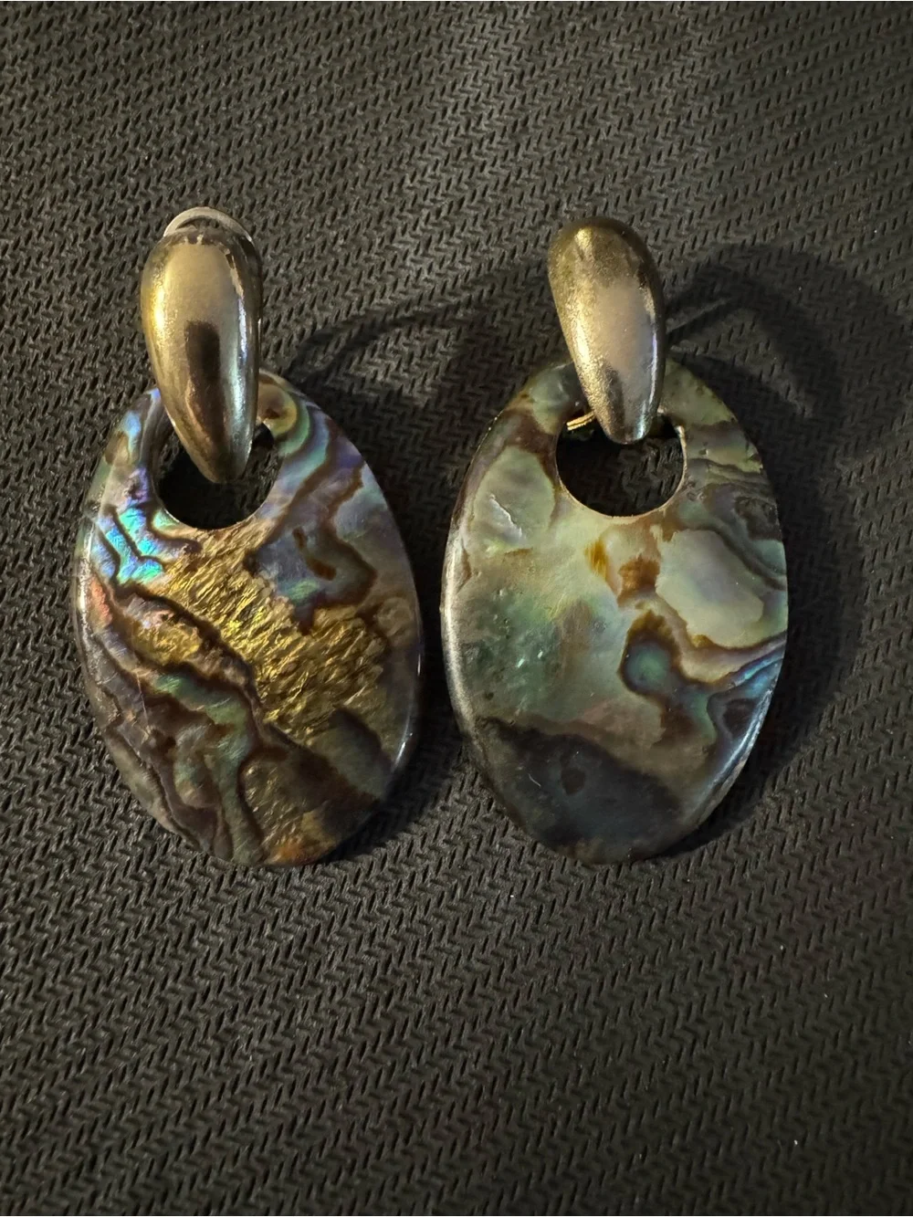 Vintage Abalone Shell Drop Earrings Blue-Green